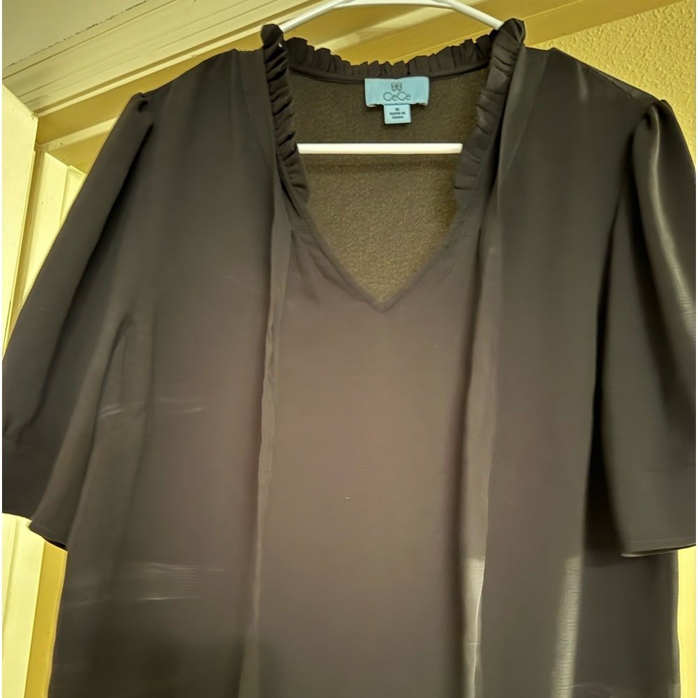 Black, short sleeve blouse, kind of sheer